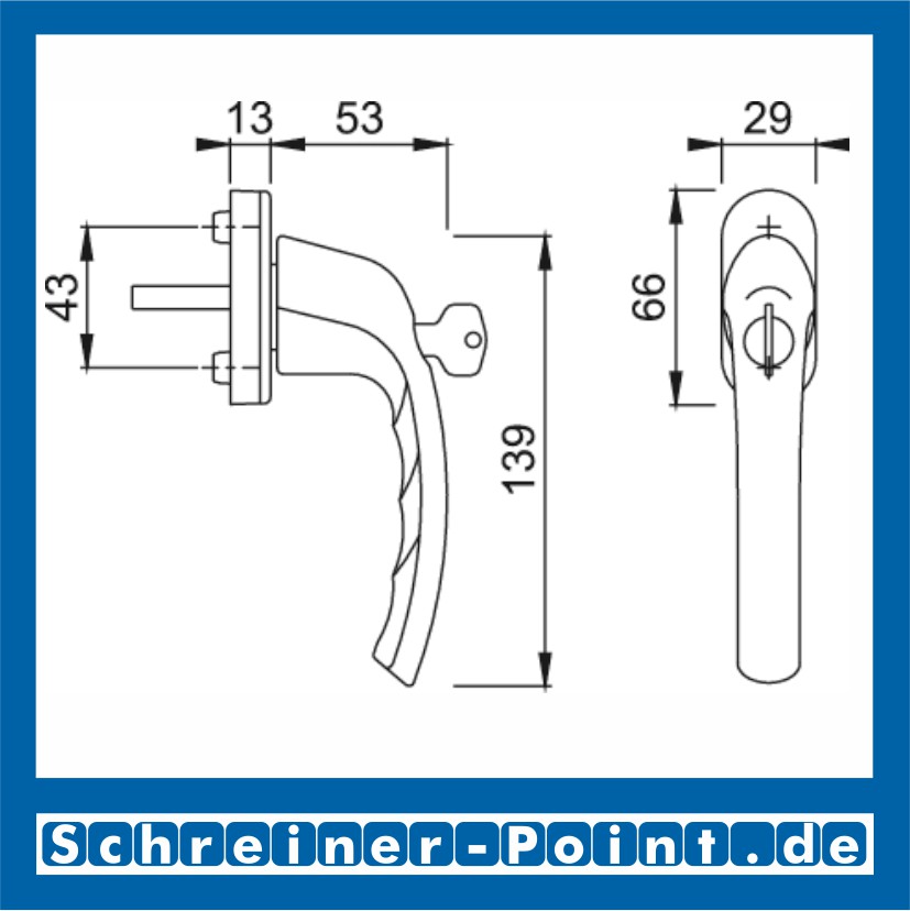 Hoppe Tokyo Aluminium Fenstergriff abschließbar F9 Stahl 0710S/U26, 8104879, 8156499, 1912749